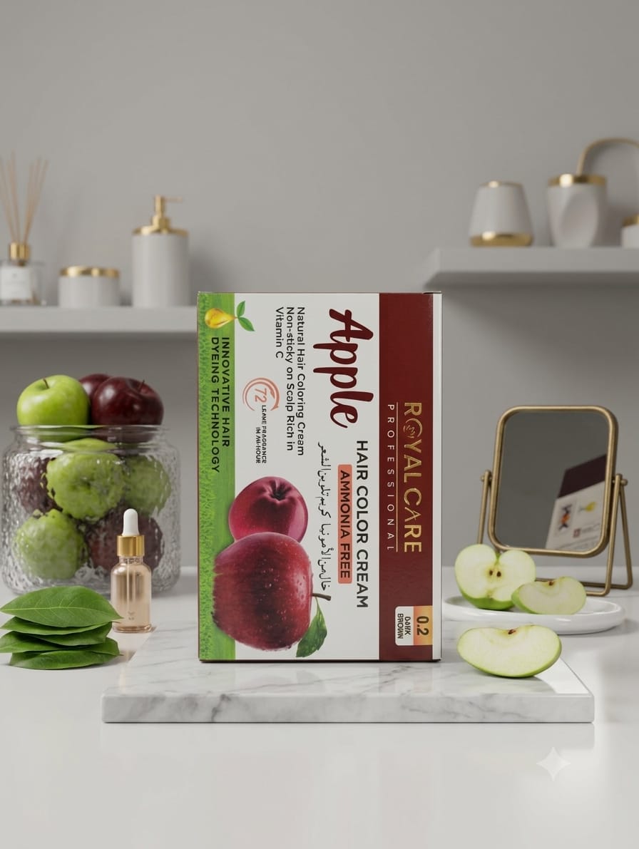 ✨ Royal Care Professional Apple Hair Color Cream – Ammonia-Free (Shade 0.2 Dark Brown) 🍏