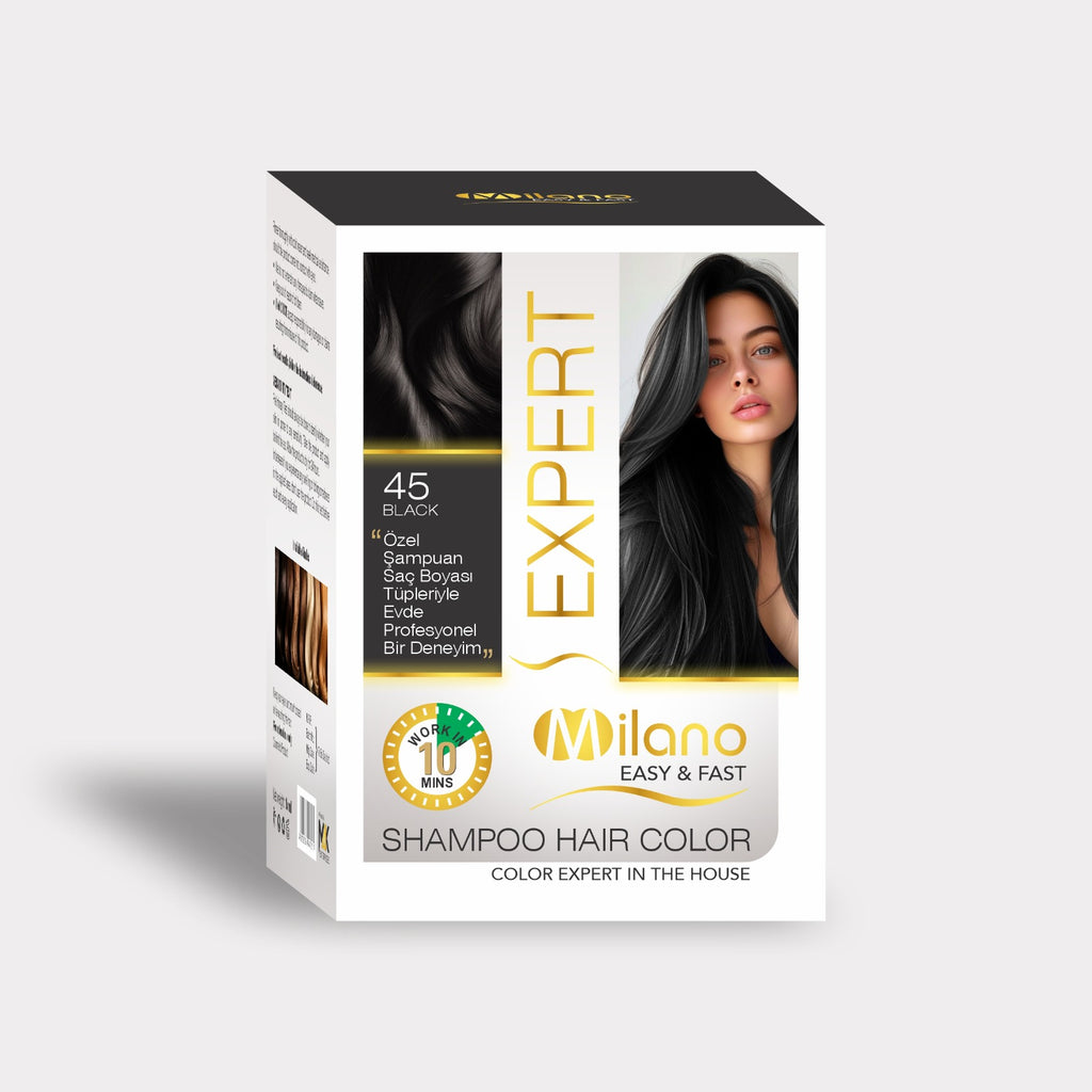 Milano Expert Shampoo Hair Color – Black & 43 Brown Shades | Easy & Fast 10-Minute Hair Dye | 30ml