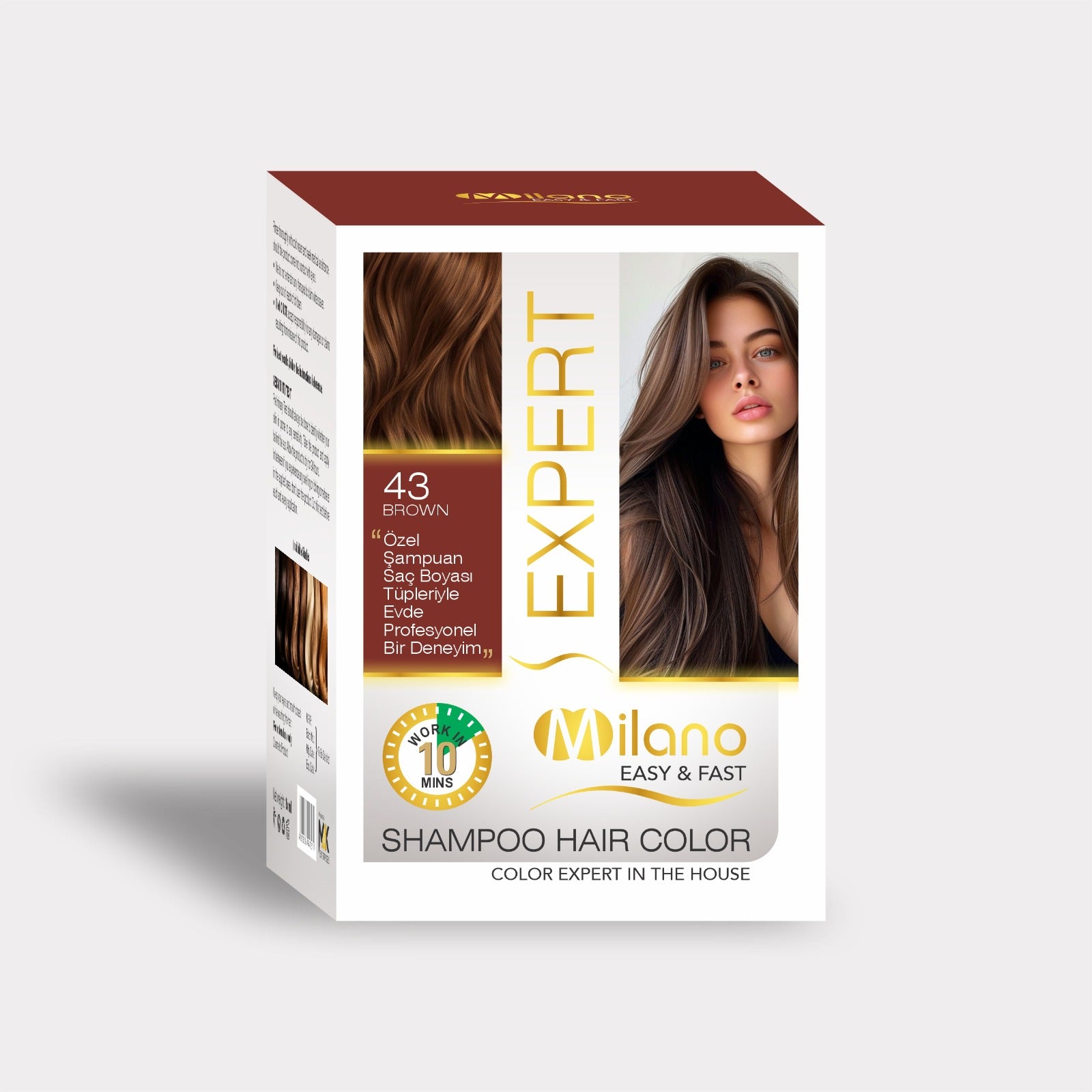 Milano Expert Shampoo Hair Color – Black & 43 Brown Shades | Easy & Fast 10-Minute Hair Dye | 30ml