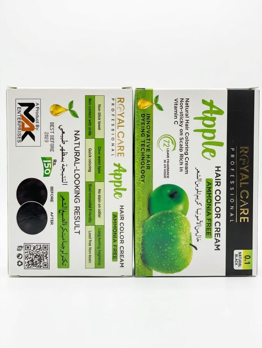🍏 Royal Care Professional Apple Hair Color Cream (0.1 Natural Black) – Ammonia Free